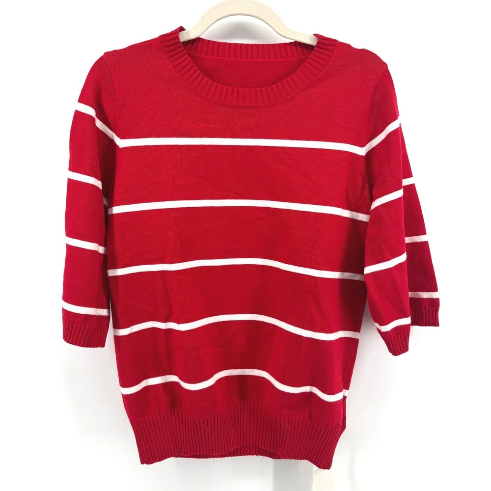 LOMON Striped Sweater Women S Red White Crew Neck Nautical Parisian Preppy Chic